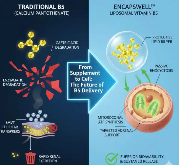 encapswell-liposomal-b5-vs-calcium-pantothenate-absorption-mechanism